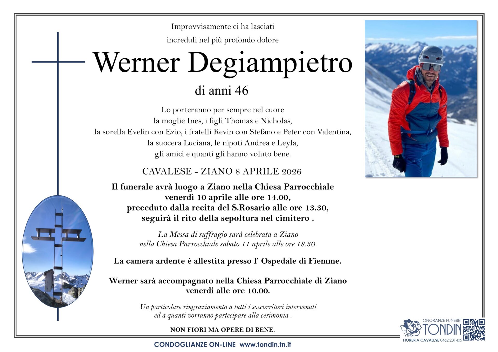 Werner Degiampetro funerale Ziano